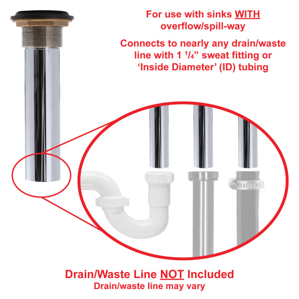 1 1/2" Flip Drain with Overflow with Tail Pipe